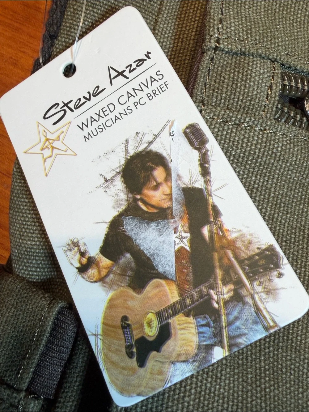 NWT Steve Azar Waxed Canvas Musician’s PC Brief|Messenger Bag in Olive Green